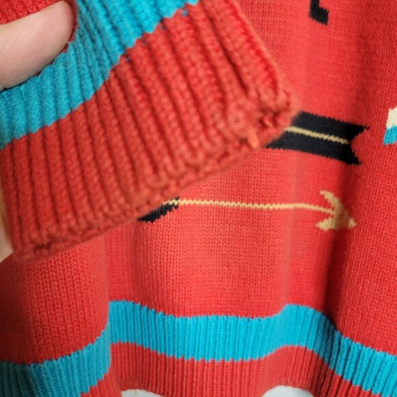 Vintage Red Southwestern Style Sweater L By Heirlooms Aztec Pattern USA - Picture 6 of 9